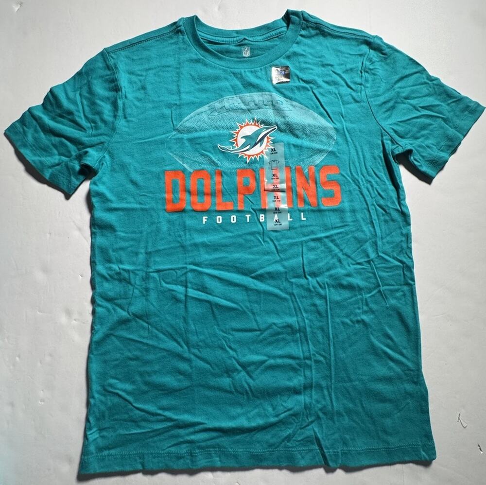 Miami Dolphins Boys XL 14-16 T-Shirt NFL Football Aqua Graphic NWT